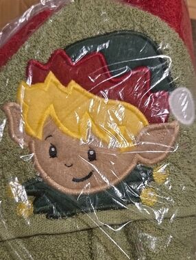 Kids Green Elf Hooded Bath Towel with Yellow Accent
